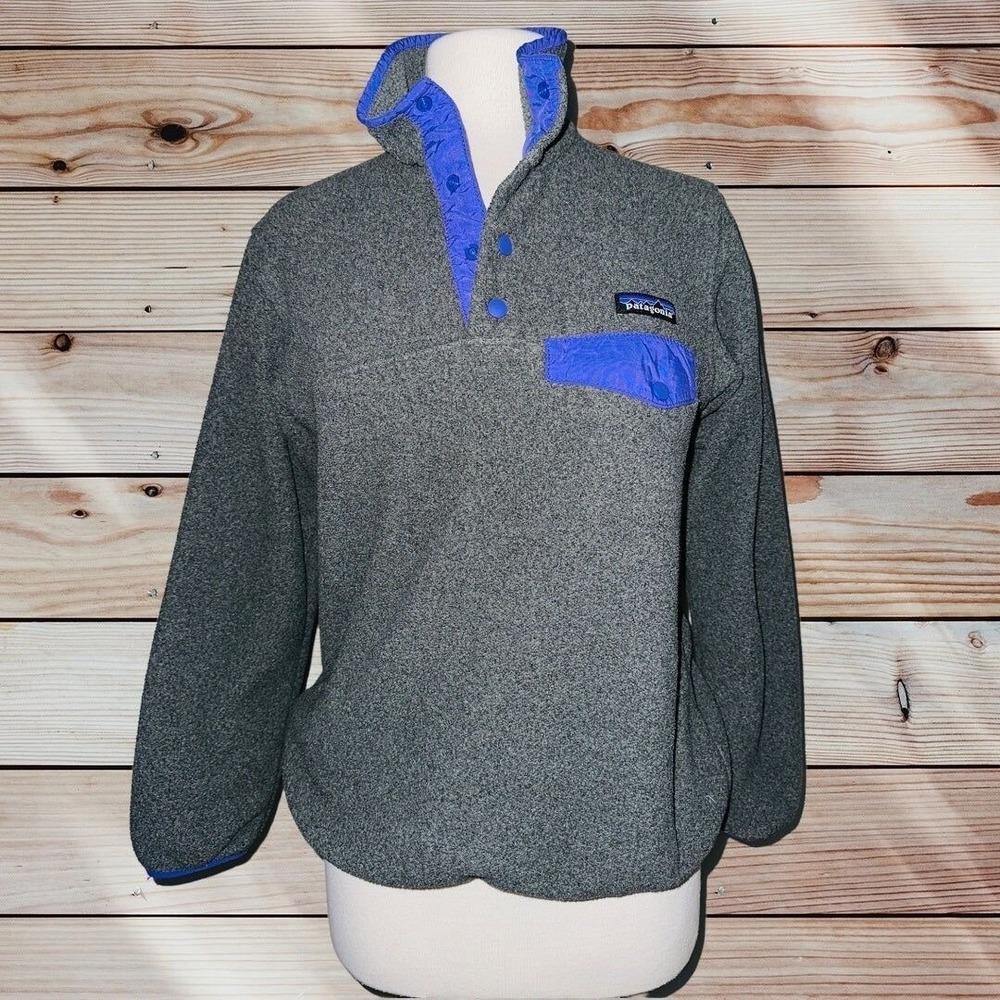 Q2 Patagonia Synchilla Snap T Fleece Pullover XS Gray Purple Edging Pocket